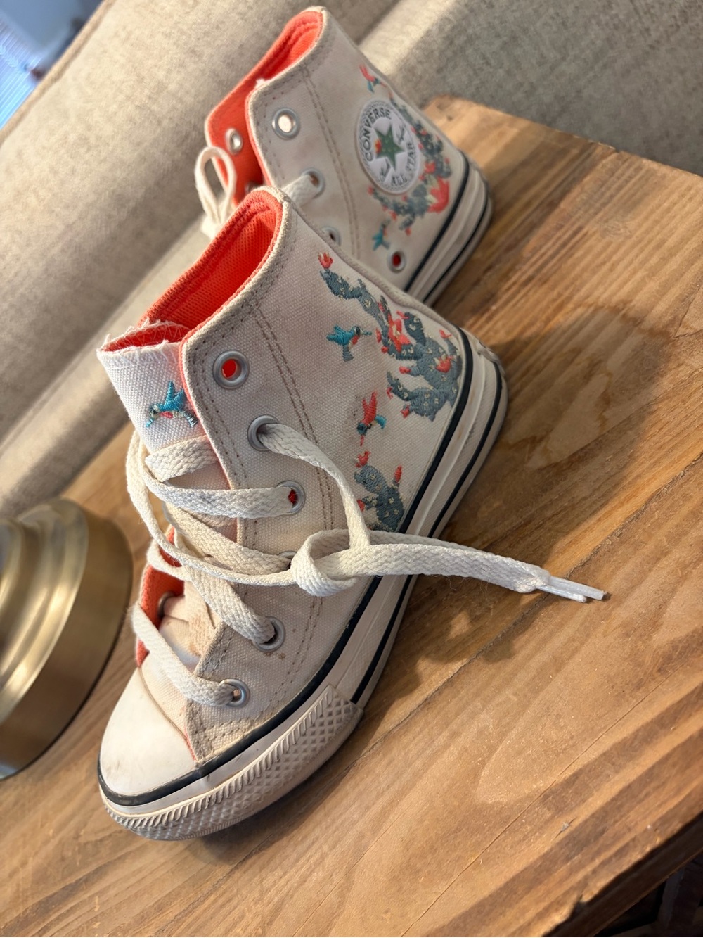 Converse Kids High-Top Sneakers Cream Canvas with Coral Accents and Cactus Print